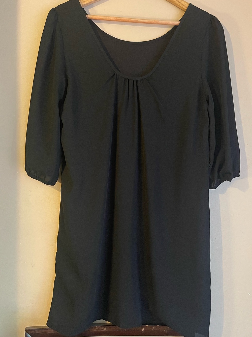 Pink Owl Black Open Scoop Back Lined Mini Dress Puff Sleeve Size Medium LBD